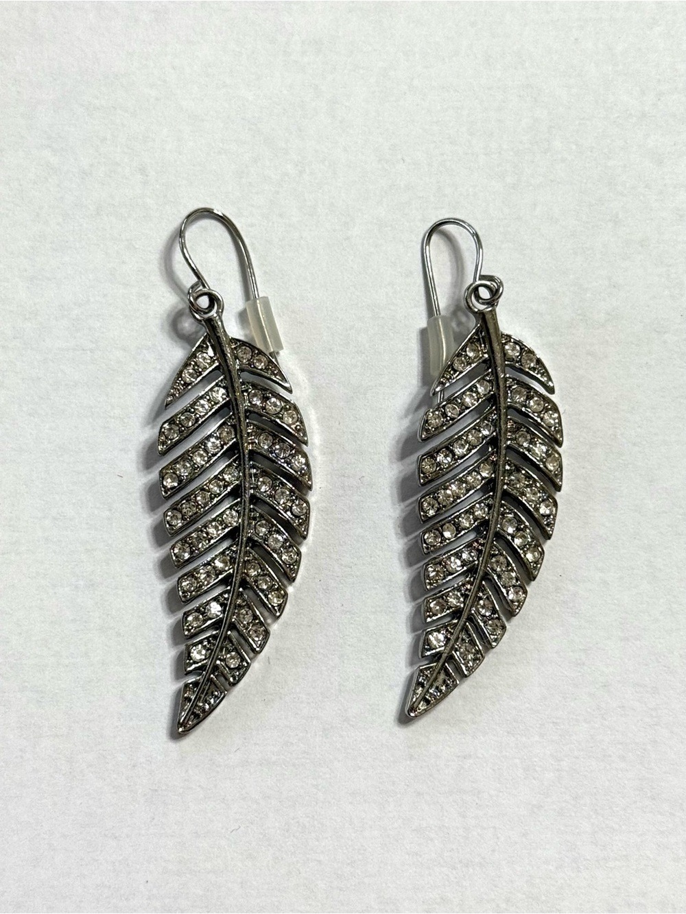 Silver Tone Crystal Leaf Drop Dangle Earrings Boho Bohemian